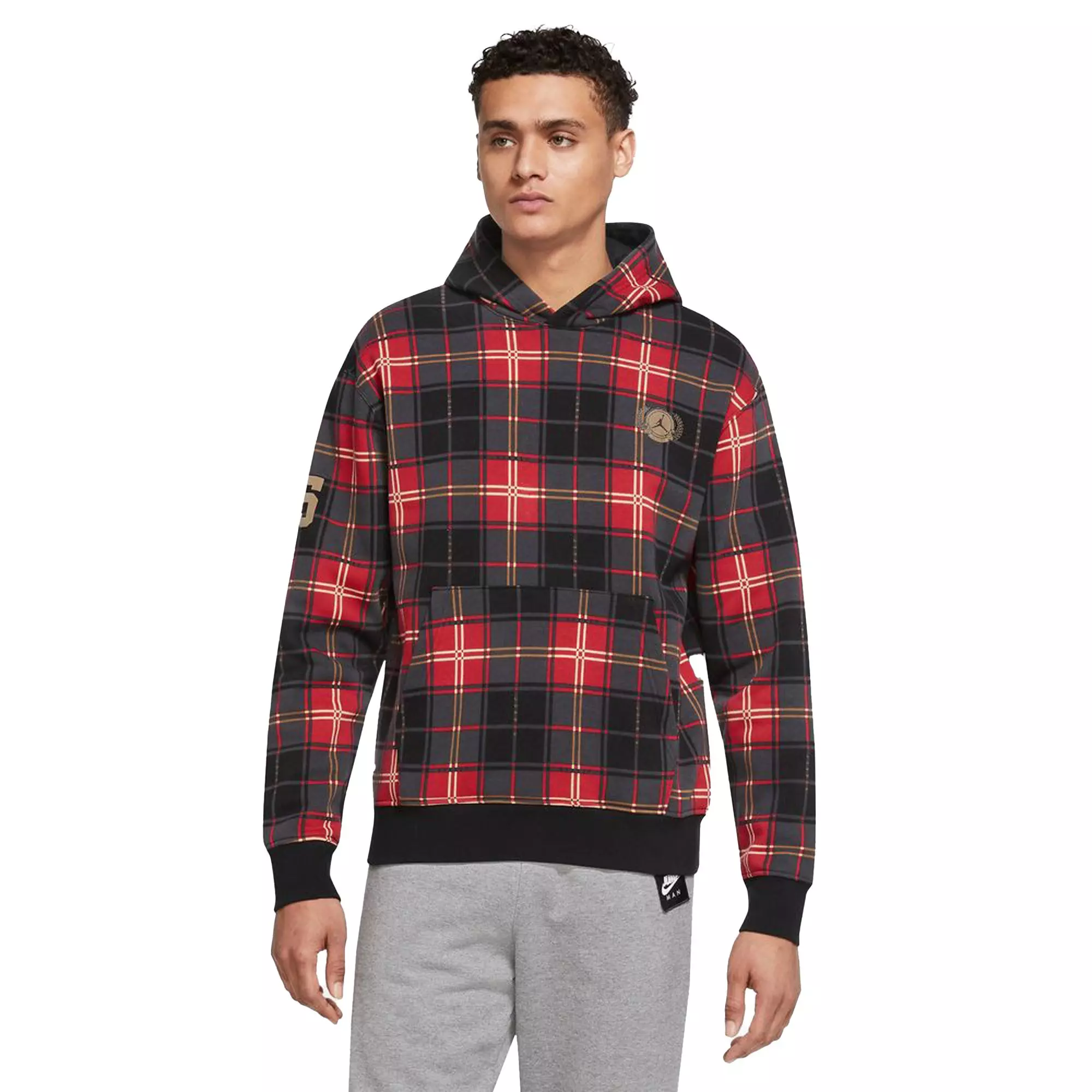 Jordan Men s Essentials Plaid Fleece Pullover Hoodie Red